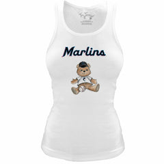 White Miami Marlins Tiny Turnip Women's Fitted Teddy Bear Tri-Blend Tank Top