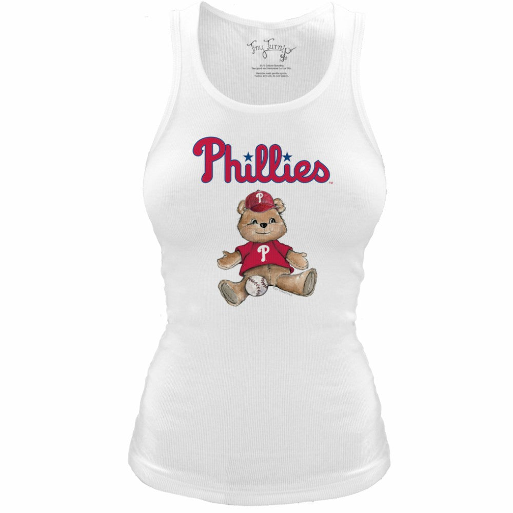 White Philadelphia Phillies Tiny Turnip Women's Fitted Teddy Bear Tri-Blend Tank Top