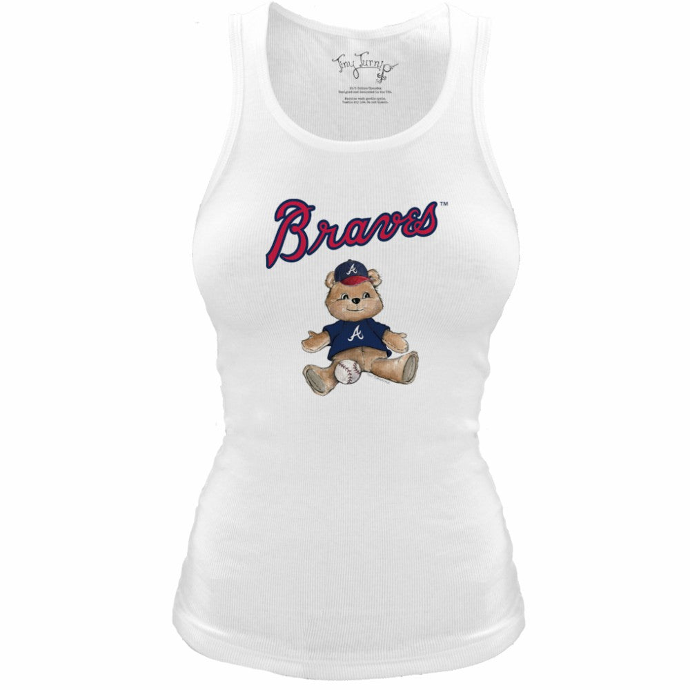 White Atlanta Braves Tiny Turnip Women's Fitted Teddy Bear Tri-Blend Tank Top