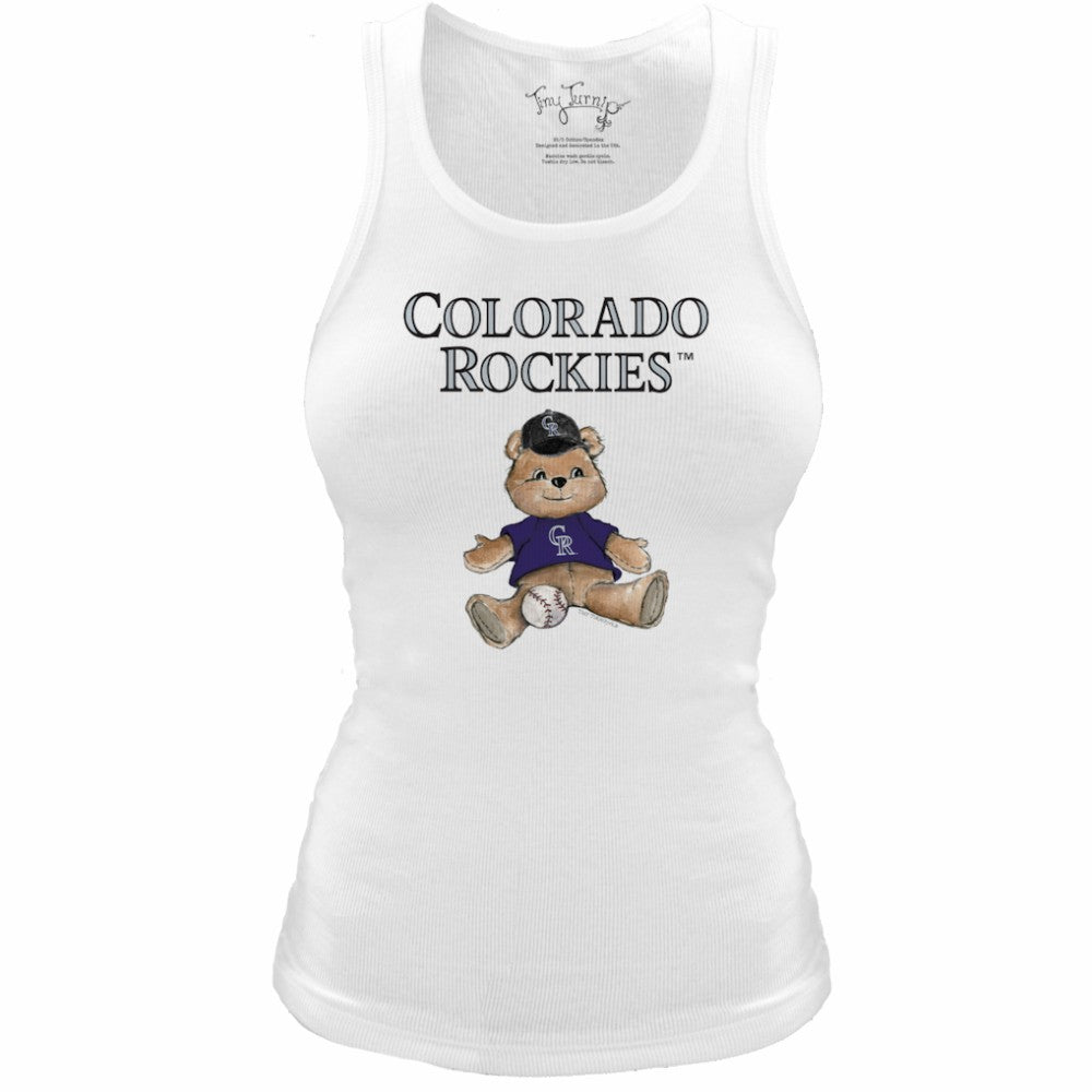 White Colorado Rockies Tiny Turnip Women's Fitted Teddy Bear Tri-Blend Tank Top