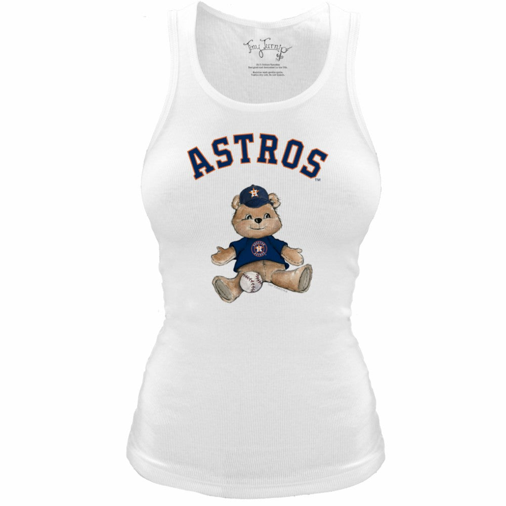 White Houston Astros Tiny Turnip Women's Fitted Teddy Bear Tri-Blend Tank Top
