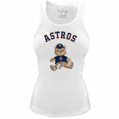 White Houston Astros Tiny Turnip Women's Fitted Teddy Bear Tri-Blend Tank Top