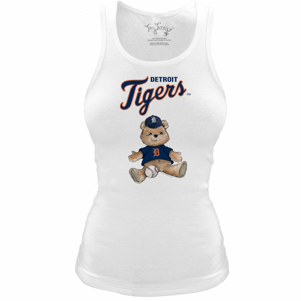 White Detroit Tigers Tiny Turnip Women's Fitted Teddy Bear Tri-Blend Tank Top