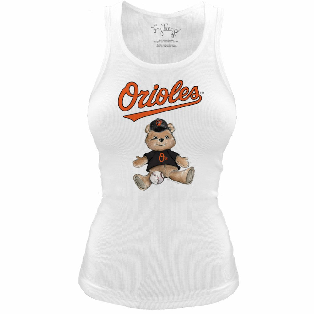 White Baltimore Orioles Tiny Turnip Women's Fitted Teddy Bear Tri-Blend Tank Top