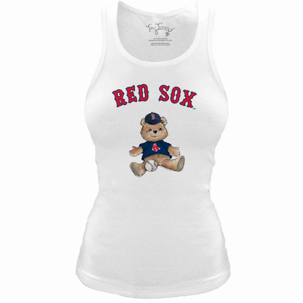 White Boston Red Sox Tiny Turnip Women's Fitted Teddy Bear Tri-Blend Tank Top