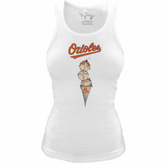 White Baltimore Orioles Tiny Turnip Women's Fitted Triple Scoop Tri-Blend Tank Top