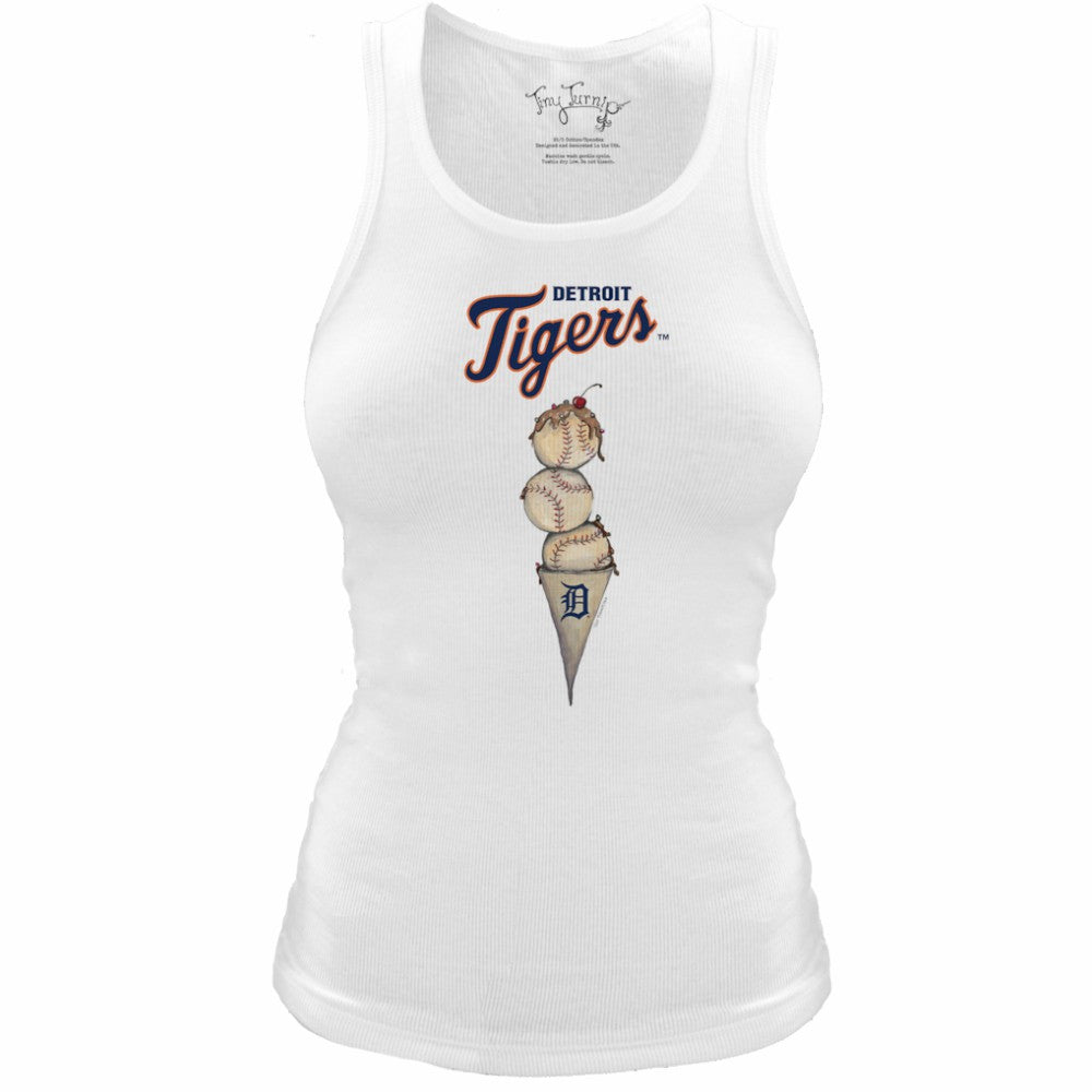 White Detroit Tigers Tiny Turnip Women's Fitted Triple Scoop Tri-Blend Tank Top
