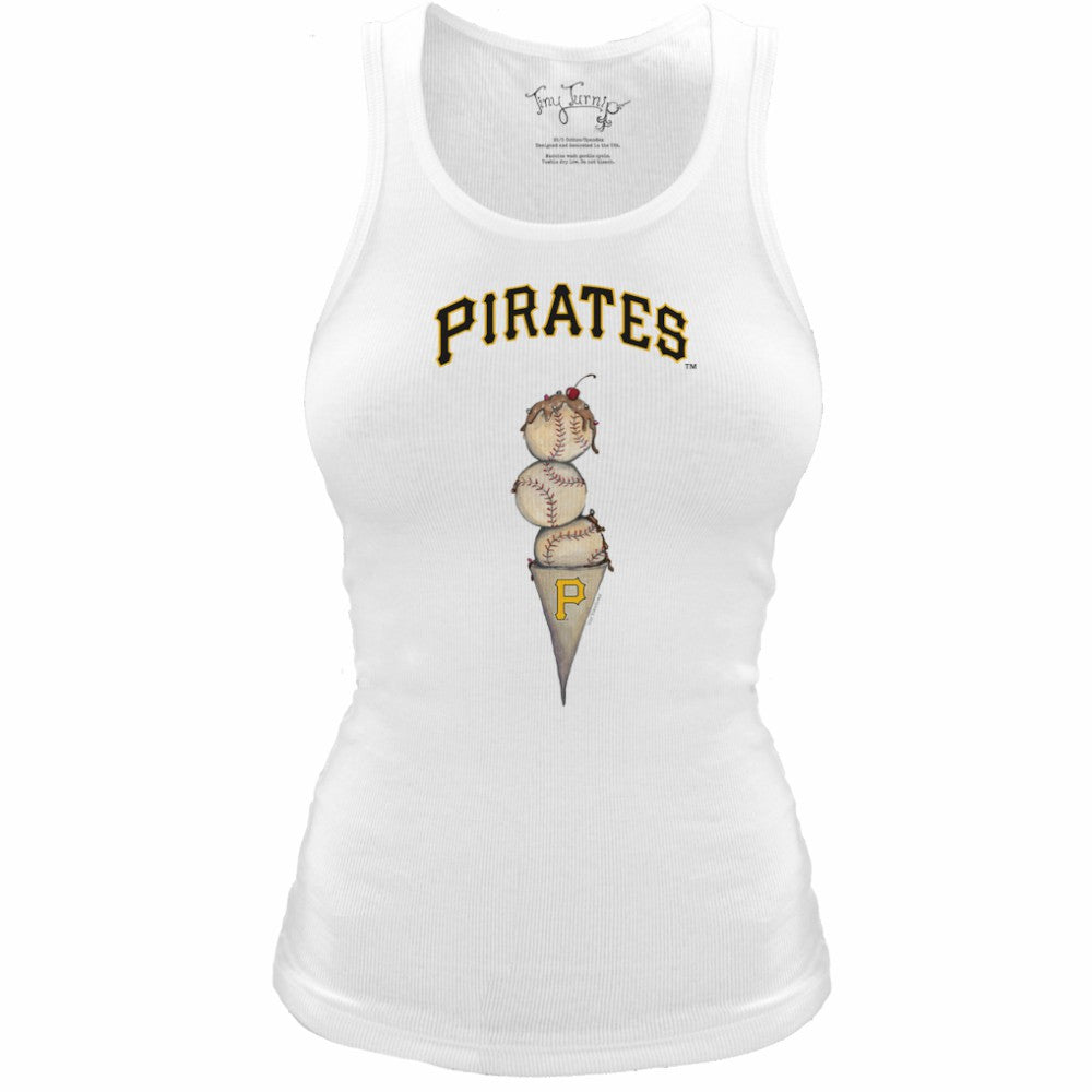 White Pittsburgh Pirates Tiny Turnip Women's Fitted Triple Scoop Tri-Blend Tank Top