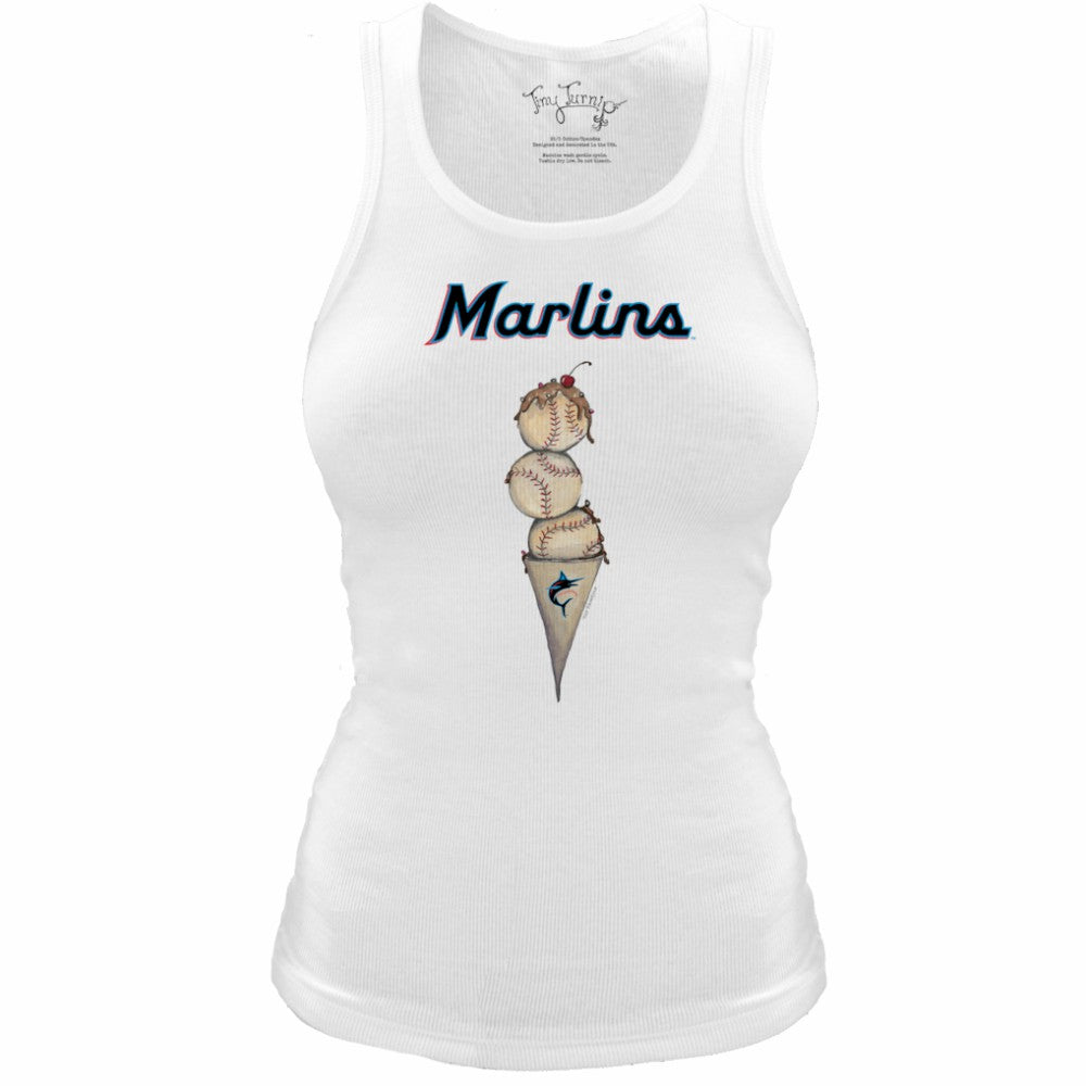 White Miami Marlins Tiny Turnip Women's Fitted Triple Scoop Tri-Blend Tank Top