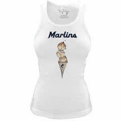 White Miami Marlins Tiny Turnip Women's Fitted Triple Scoop Tri-Blend Tank Top