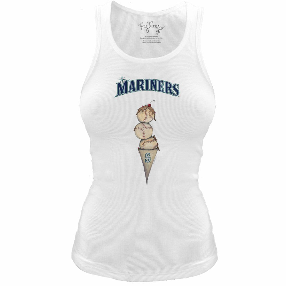 White Seattle Mariners Tiny Turnip Women's Fitted Triple Scoop Tri-Blend Tank Top
