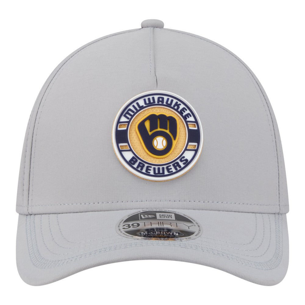 Gray Milwaukee Brewers New Era Patch 39THIRTY A-Frame M-Crown Perforated Flex Hat