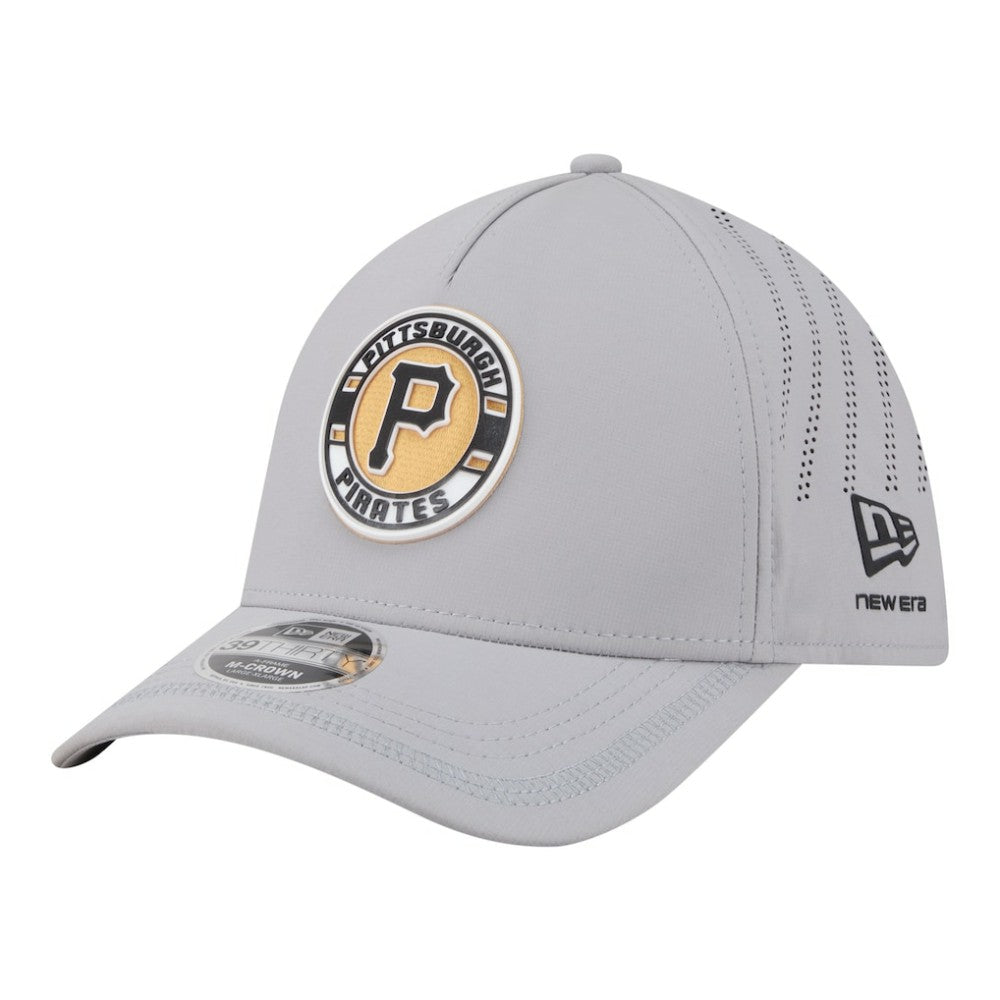 Gray Pittsburgh Pirates New Era Patch 39THIRTY A-Frame M-Crown Perforated Flex Hat