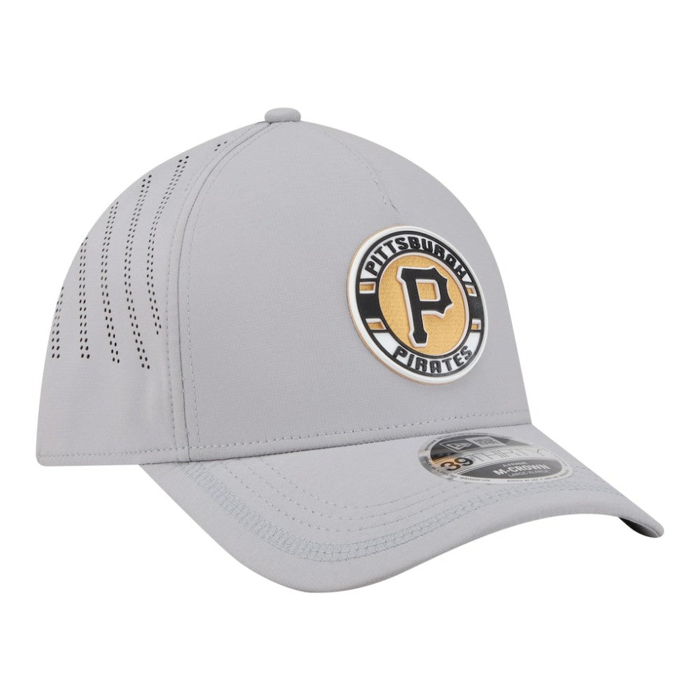 Gray Pittsburgh Pirates New Era Patch 39THIRTY A-Frame M-Crown Perforated Flex Hat