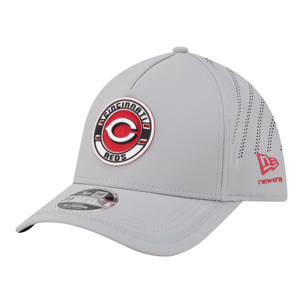 Gray Cincinnati Reds New Era Patch 39THIRTY A-Frame M-Crown Perforated Flex Hat
