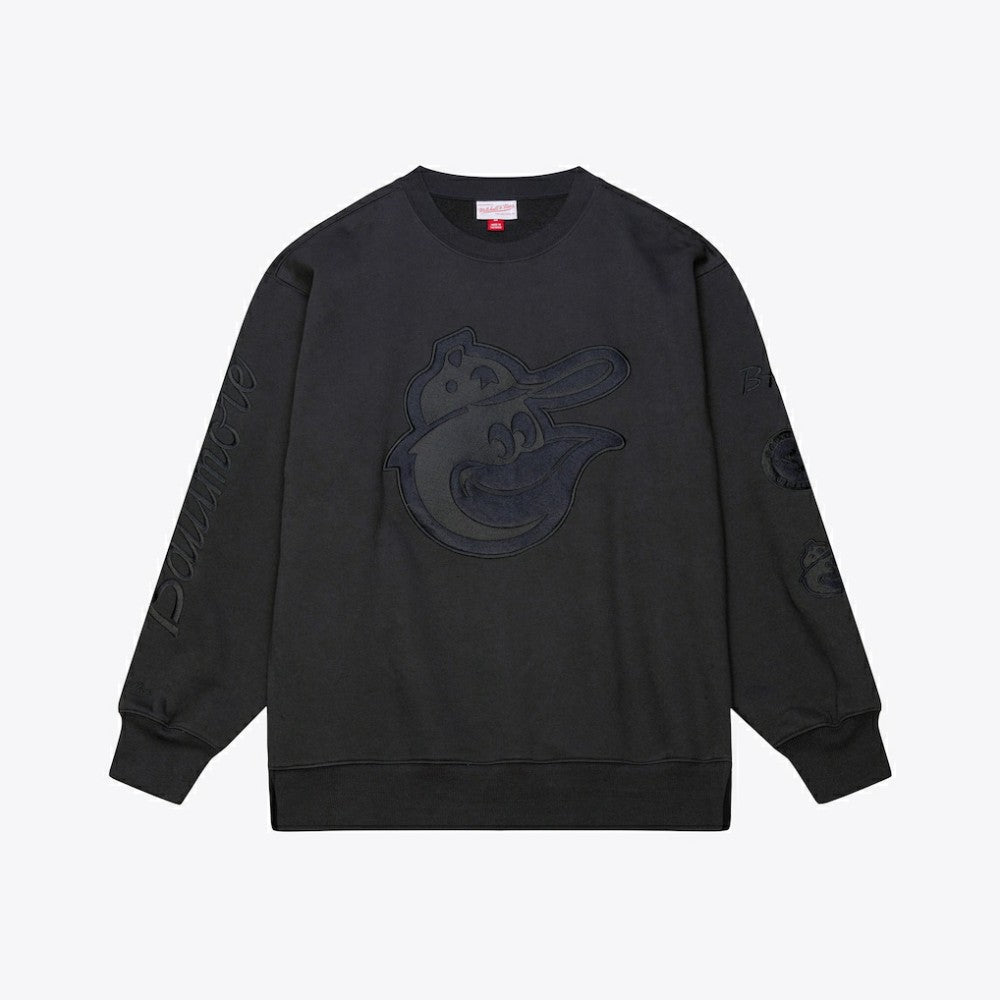 Black Baltimore Orioles Mitchell & Ness Phantom Fleece Crewneck Sweatshirt