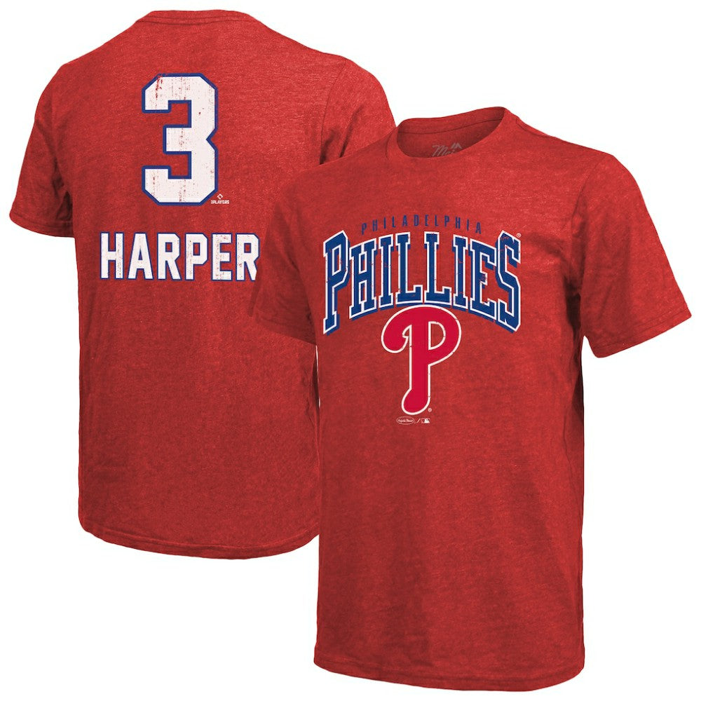Red Bryce Harper Philadelphia Phillies Majestic Threads Triblend Name & Number T-Shirt