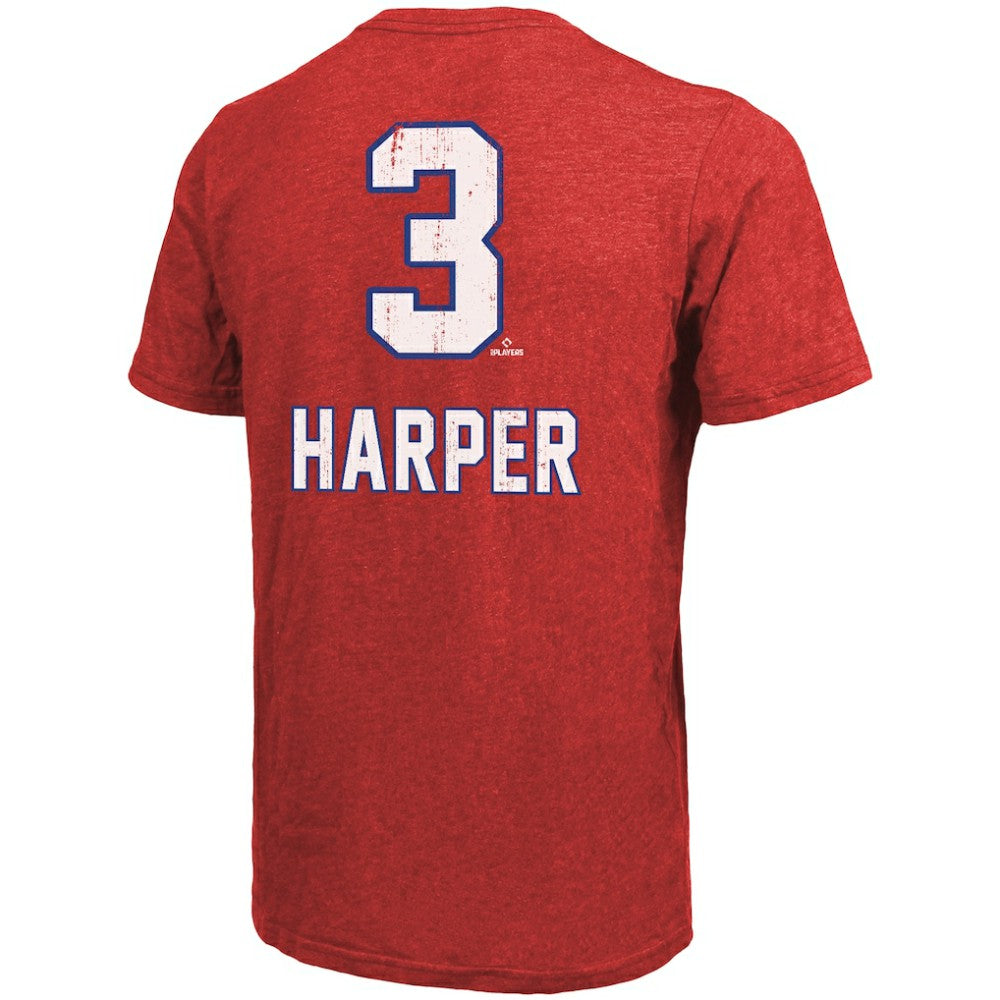 Red Bryce Harper Philadelphia Phillies Majestic Threads Triblend Name & Number T-Shirt