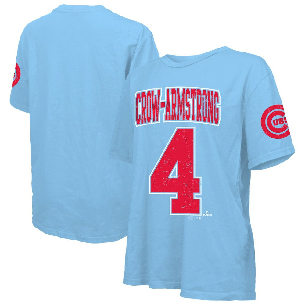 Light Blue Pete Crow-Armstrong Chicago Cubs Majestic Threads Women's Oversized Name & Number T-Shirt