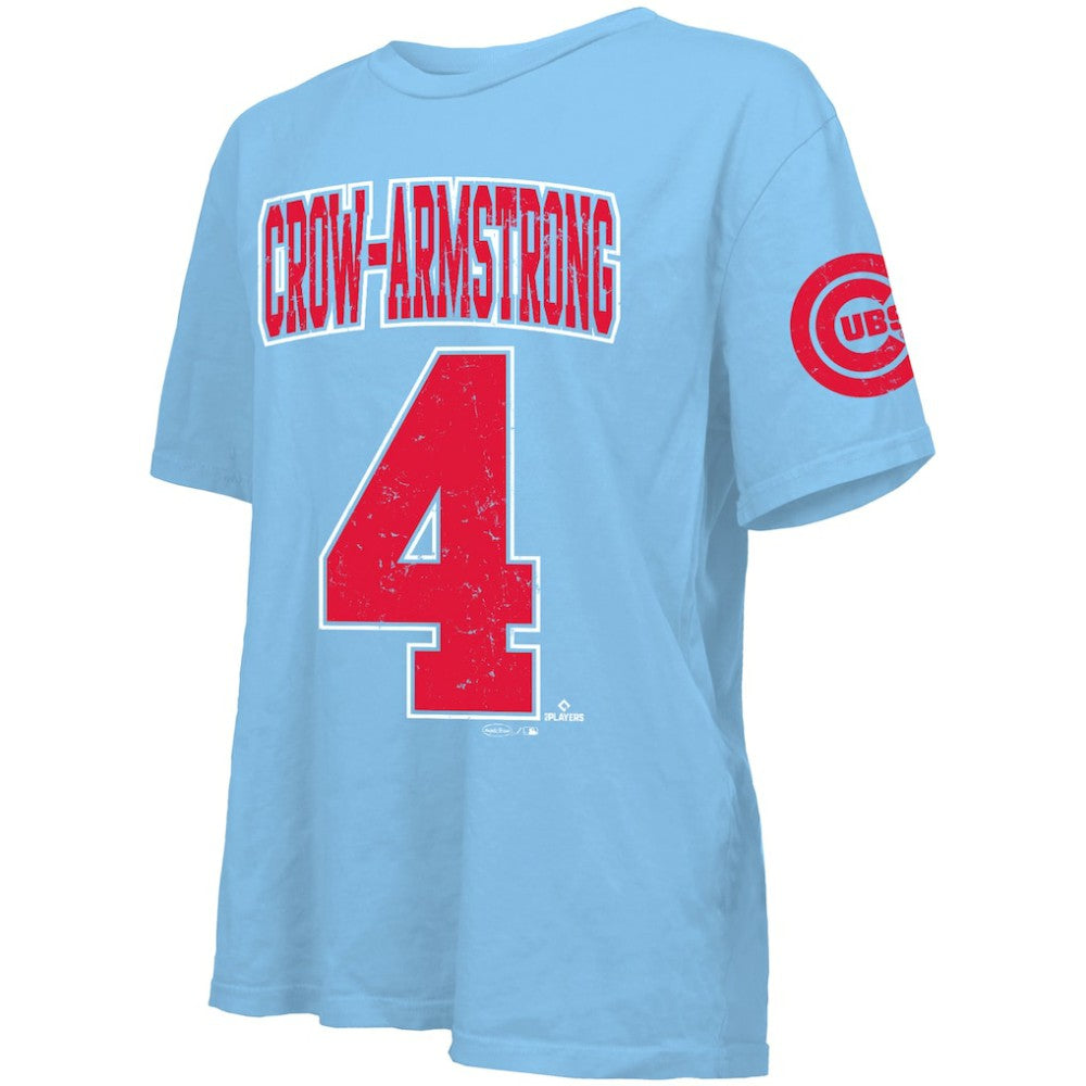 Light Blue Pete Crow-Armstrong Chicago Cubs Majestic Threads Women's Oversized Name & Number T-Shirt