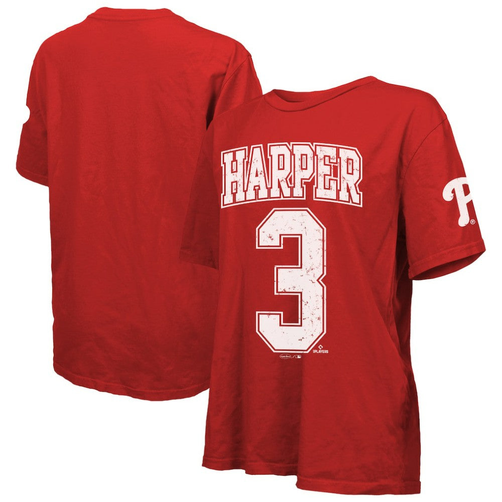 Red Bryce Harper Philadelphia Phillies Majestic Threads Women's Oversized Name & Number T-Shirt