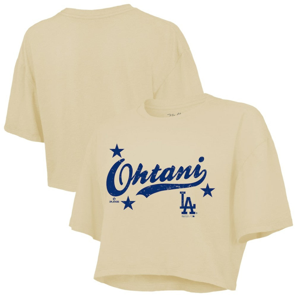 Cream Shohei Ohtani Los Angeles Dodgers Majestic Threads Women's Boxy Crop Top