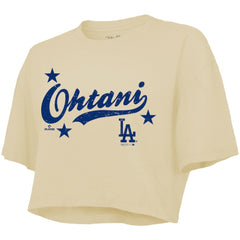 Cream Shohei Ohtani Los Angeles Dodgers Majestic Threads Women's Boxy Crop Top