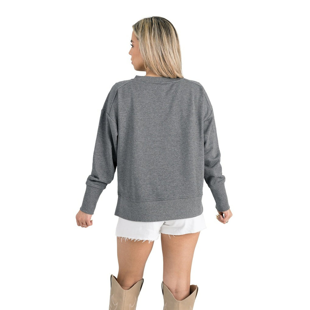Gameday Couture Women's French Terry V-Neck Pullover Sweatshirt - Carolina Panthers Pullover