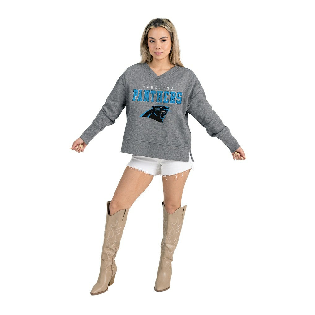 Gameday Couture Women's French Terry V-Neck Pullover Sweatshirt - Carolina Panthers Pullover
