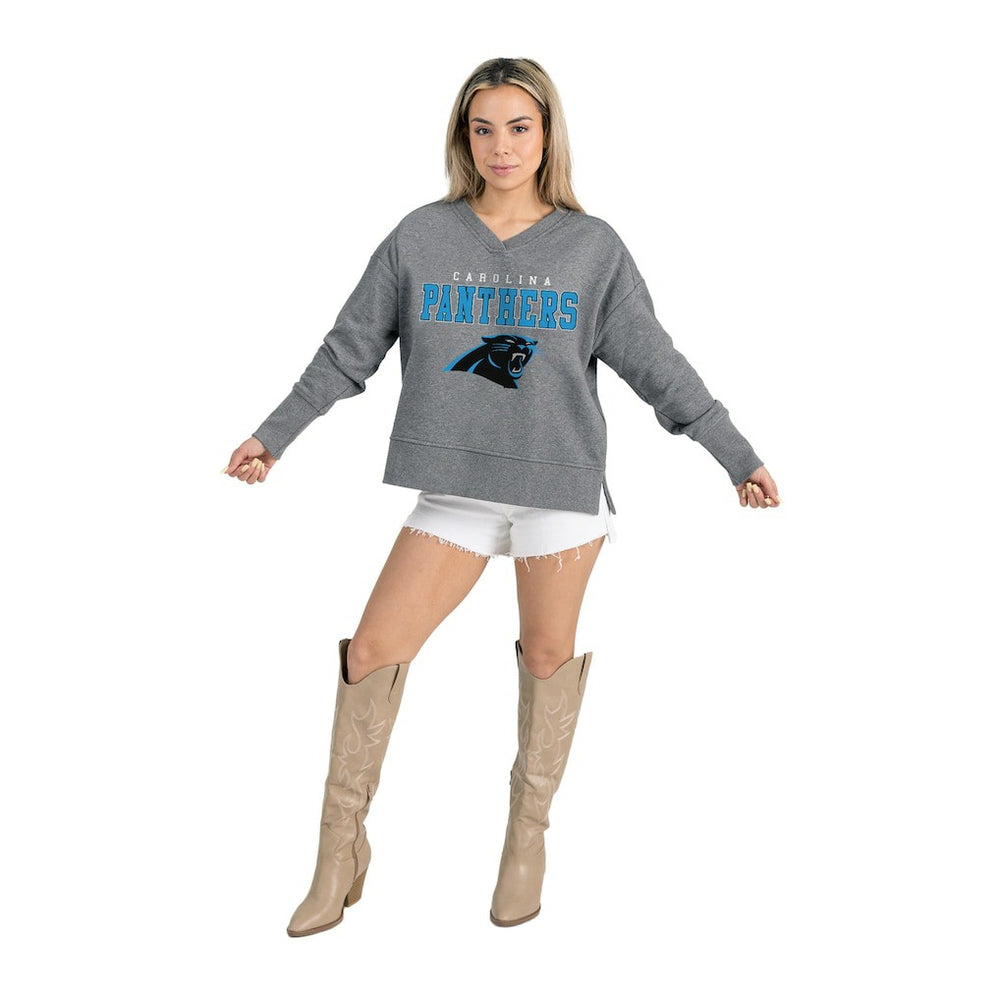 Gameday Couture Women's French Terry V-Neck Pullover Sweatshirt - Carolina Panthers Pullover
