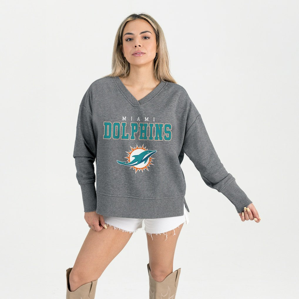 Gameday Couture Women's French Terry V-Neck Pullover Sweatshirt - Miami Dolphins Pullover