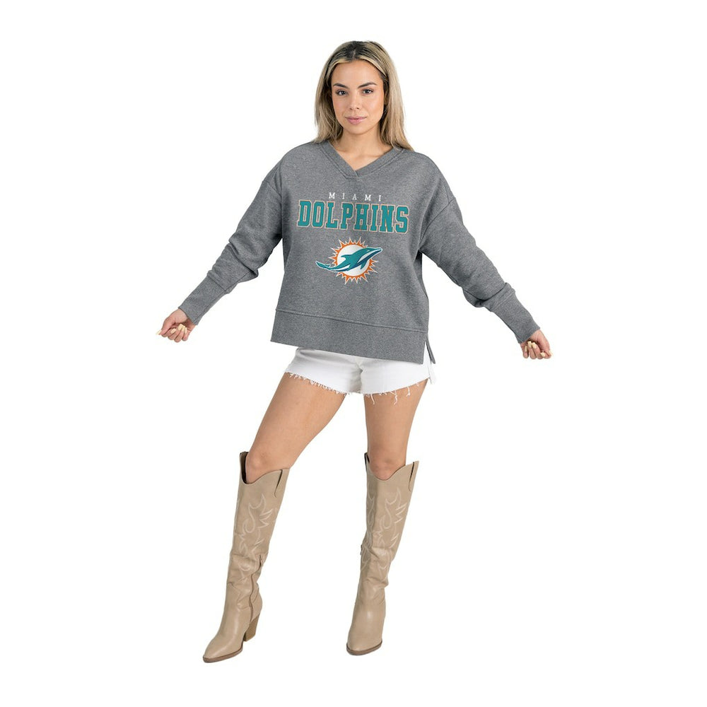 Gameday Couture Women's French Terry V-Neck Pullover Sweatshirt - Miami Dolphins Pullover