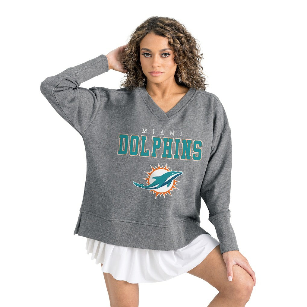 Gameday Couture Women's French Terry V-Neck Pullover Sweatshirt - Miami Dolphins Pullover