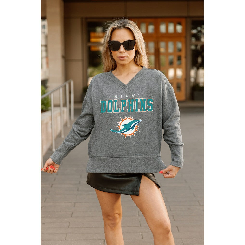 Gameday Couture Women's French Terry V-Neck Pullover Sweatshirt - Miami Dolphins Pullover
