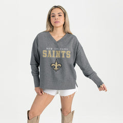 Gameday Couture Women's French Terry V-Neck Pullover Sweatshirt - New Orleans Saints Pullover