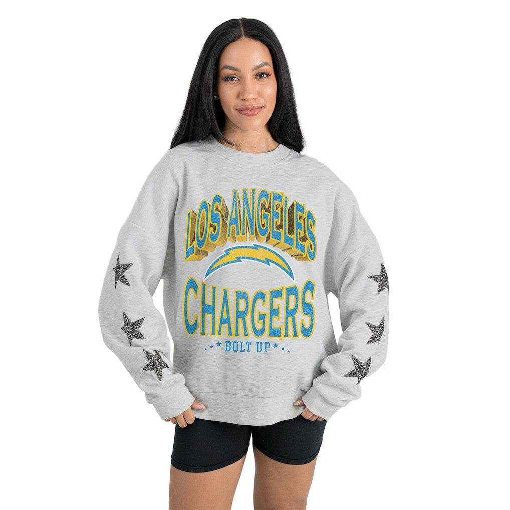 Gameday Couture Women's Resilience Relaxed Rhinestone Pullover Sweatshirt - Los Angeles Chargers Pullover