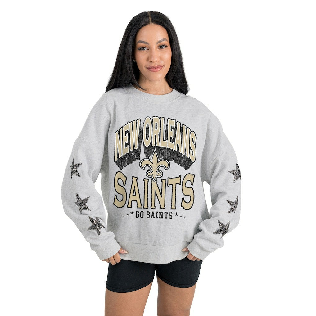 Gameday Couture Women's Resilience Relaxed Rhinestone Pullover Sweatshirt - New Orleans Saints Pullover