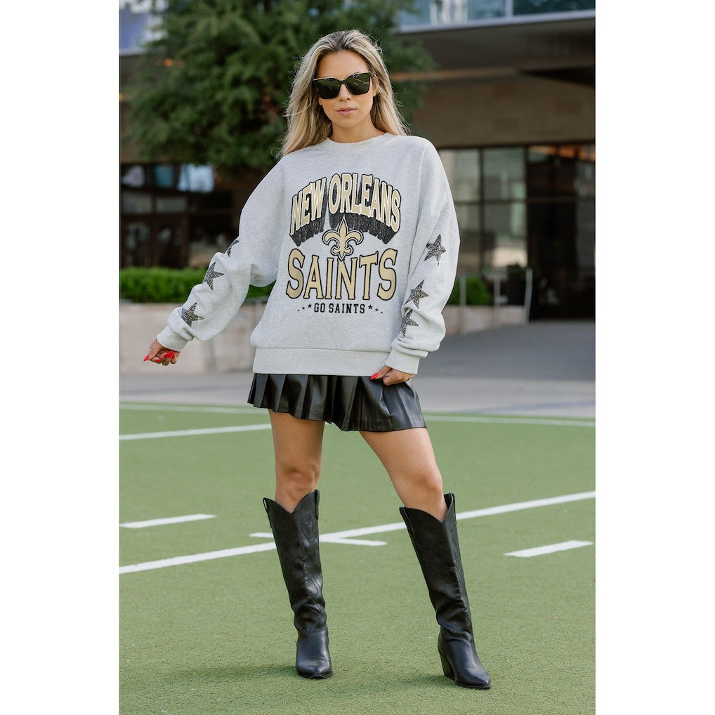 Gameday Couture Women's Resilience Relaxed Rhinestone Pullover Sweatshirt - New Orleans Saints Pullover