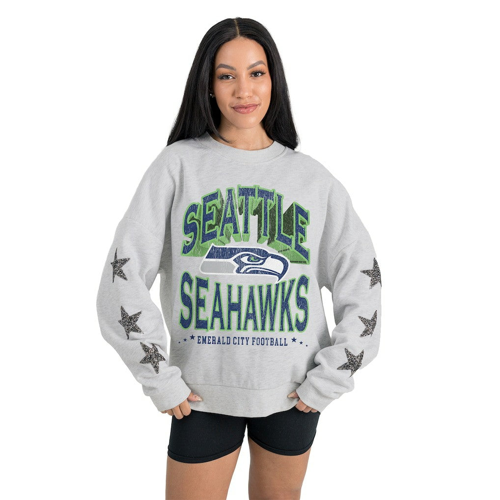 Gameday Couture Women's Resilience Relaxed Rhinestone Pullover Sweatshirt - Seattle Seahawks Pullover