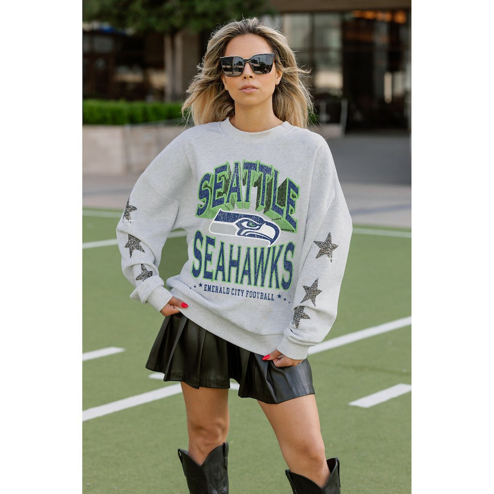 Gameday Couture Women's Resilience Relaxed Rhinestone Pullover Sweatshirt - Seattle Seahawks Pullover
