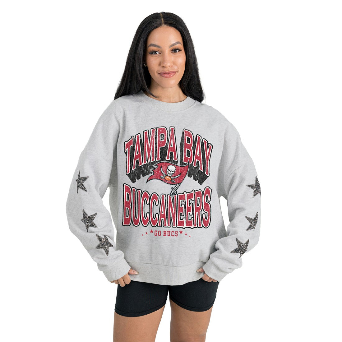 Gameday Couture Women's Resilience Relaxed Rhinestone Pullover Sweatshirt - Tampa Bay Buccaneers Pullover