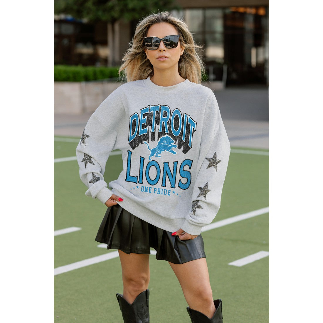 Gameday Couture Women's Resilience Relaxed Rhinestone Pullover Sweatshirt - Detroit Lions Pullover