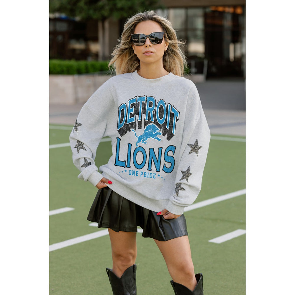 Gameday Couture Women's Resilience Relaxed Rhinestone Pullover Sweatshirt - Detroit Lions Pullover