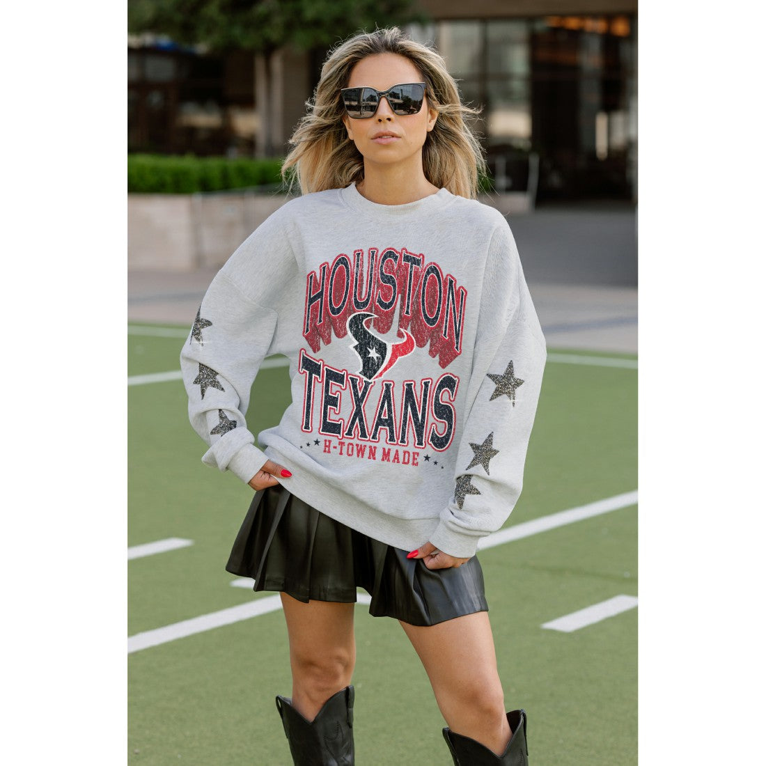 Gameday Couture Women's Resilience Relaxed Rhinestone Pullover Sweatshirt - Houston Texans Pullover