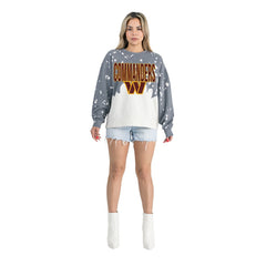 Gameday Couture Women's Oversized Faded Wash Tri-Blend Pullover Sweatshirt - Washington Commanders Pullover