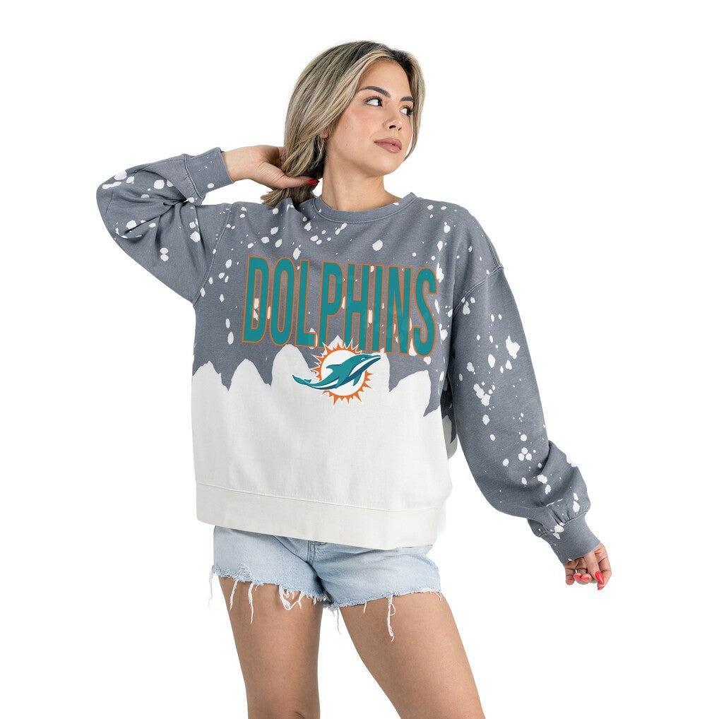 Gameday Couture Women's Oversized Faded Wash Tri-Blend Pullover Sweatshirt - Miami Dolphins Pullover
