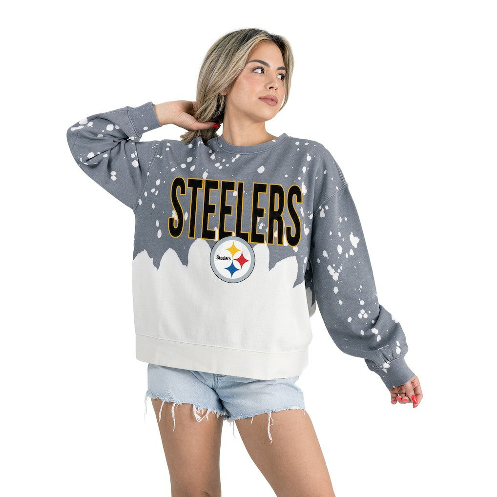 Gameday Couture Women's Oversized Faded Wash Tri-Blend Pullover Sweatshirt - Pittsburgh Steelers Pullover