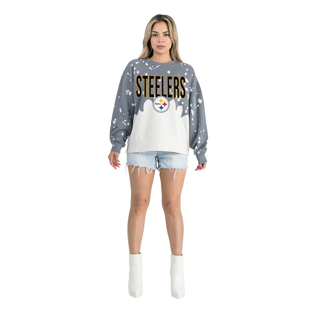 Gameday Couture Women's Oversized Faded Wash Tri-Blend Pullover Sweatshirt - Pittsburgh Steelers Pullover