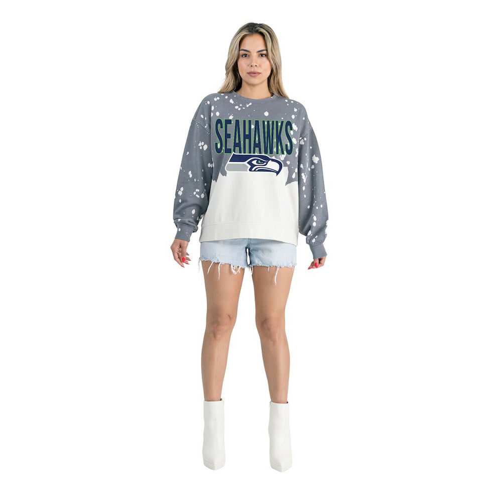 Gameday Couture Women's Oversized Faded Wash Tri-Blend Pullover Sweatshirt - Seattle Seahawks Pullover