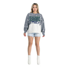 Gameday Couture Women's Oversized Faded Wash Tri-Blend Pullover Sweatshirt - Seattle Seahawks Pullover